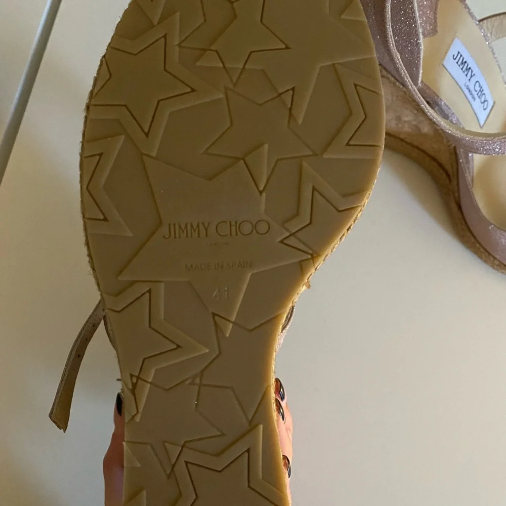 Jimmy Choo Pink Glitter Espadrille Wedge Sandals - Picture 2 of 2